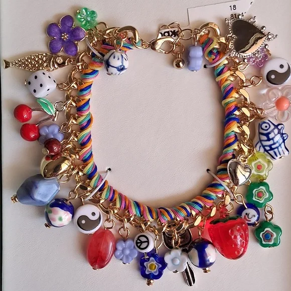 Multicolor Ceramic & Cubic Zirconia Charm Bracelet. NIB. Absolutely Gorgeous!!💜 - Picture 4 of 13